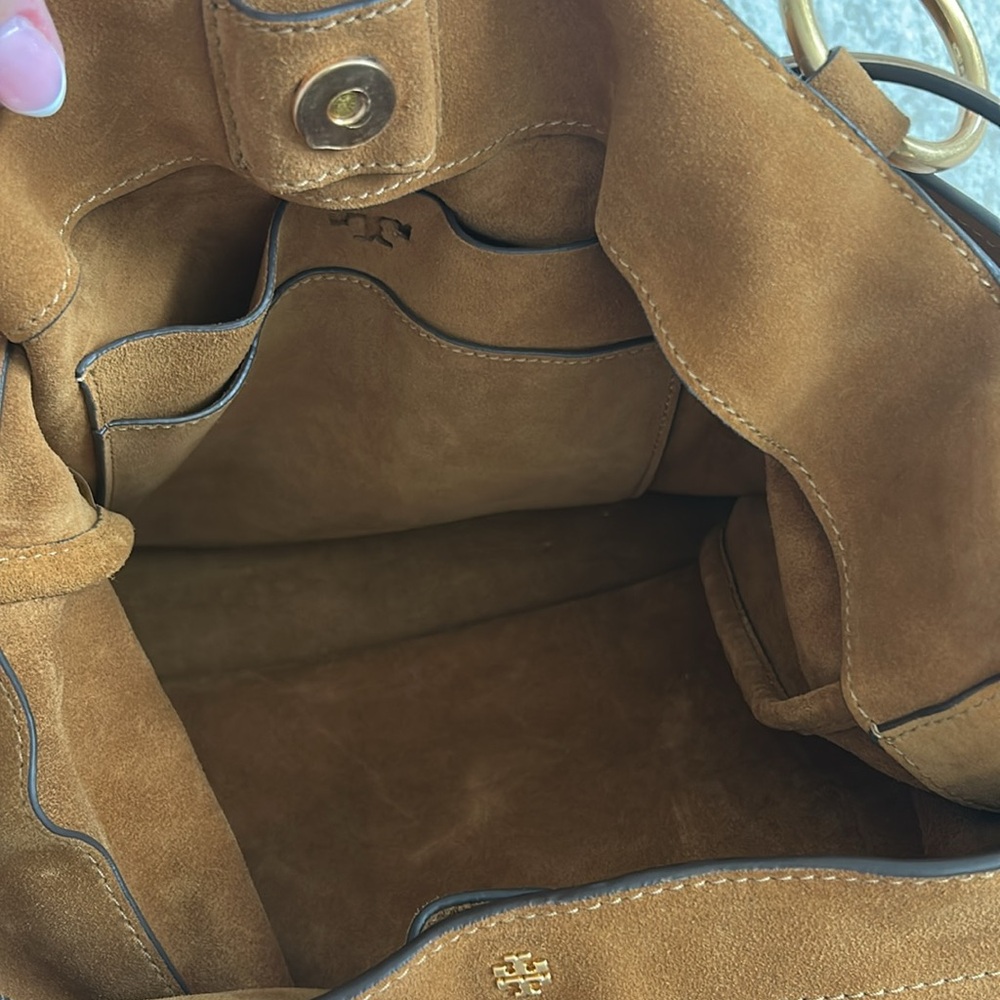 tory burch brown suede tote bag - Picture 6 of 9